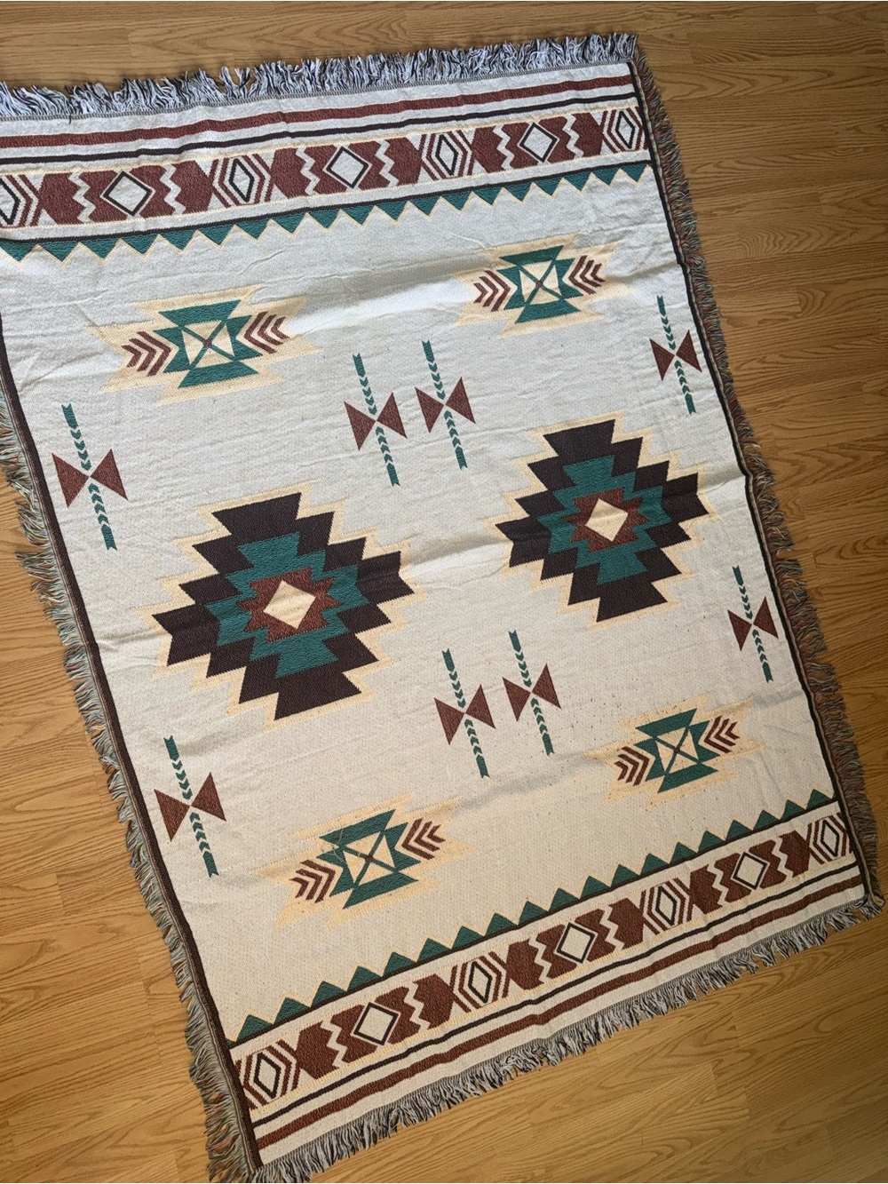 Southwestern Aztec Woven Throw Blanket 46x66 Fringe Rustic Cabin Boho Decor